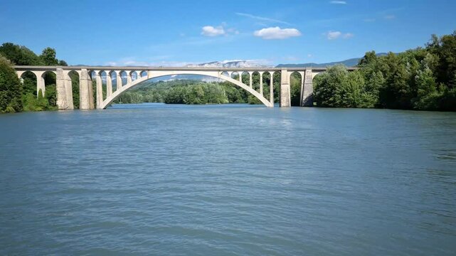 Saint-Hilaire-du-Rosier bridge in the Is&egrave;re river, France