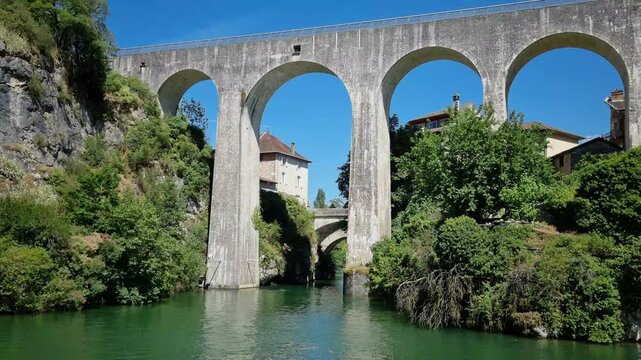 View of Saint Nazaire en Royans and the aqueduct, France