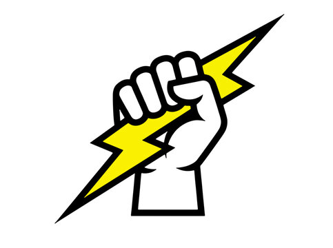 Fist Holding Lightning Bolt Vector Icon