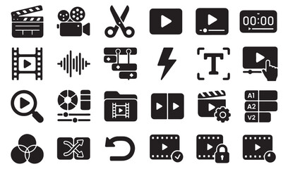 Video editing icons set black silhouette © Jrdesign0