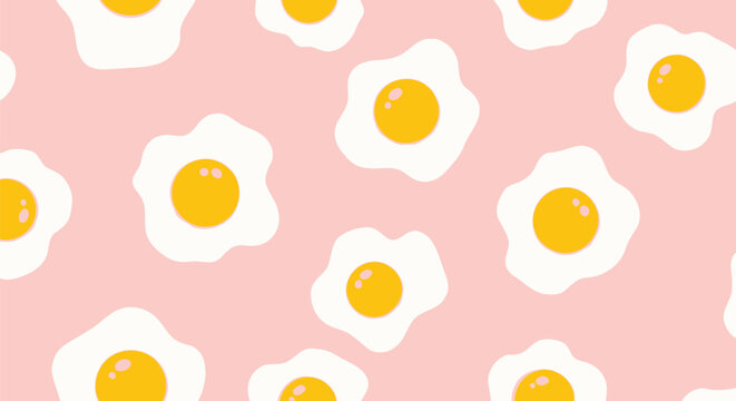 Cute cartoon fried eggs pattern with pink background seamless wallpaper illustration for food decoration.