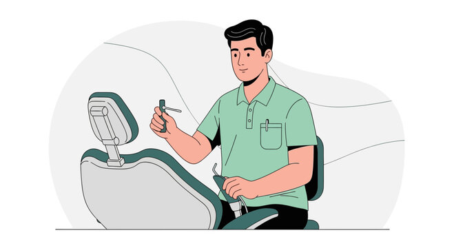 Dentist with instruments in modern clinic, dental care concept