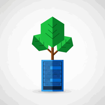 Green Tree Growing Out of a Blue Server Rack Illustration