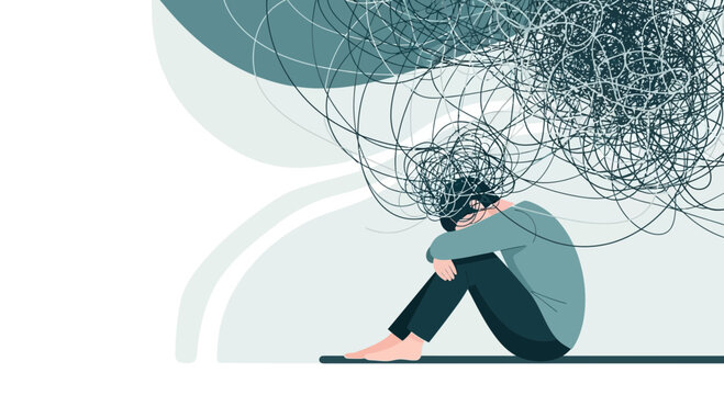 Overwhelmed Person Sitting Alone with Tangled Thoughts