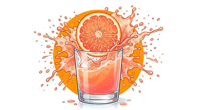 Refreshing citrus splash with a slice of grapefruit in a glass of juice.