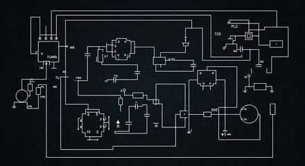 Obraz premium Intricate Electronic Circuit Diagram Depicting Complex Technical Components.