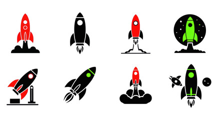 Rocket Icons Set: Space Exploration, Launch, and Futuristic Travel Concepts © Aziz