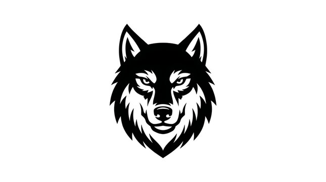 Black and white vector illustration of a wild wolf head mascot tattoo design