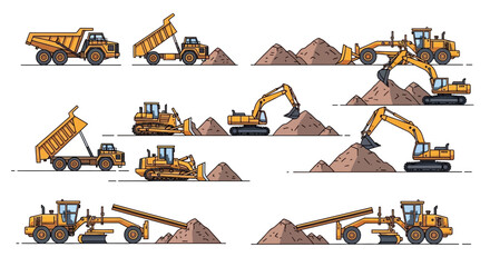 Construction Vehicles Set: Excavator, Bulldozer, Grader, Dump Truck © punduh