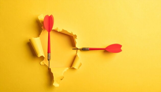 A 3d render of a red dart hitting the exact center of a dartboard bull's-eye, representing business success, accuracy, and aiming for winning marketing goals