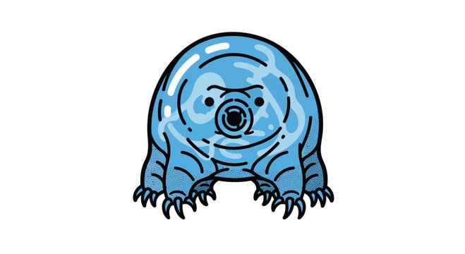 Cute Blue Tardigrade Illustration on White Background