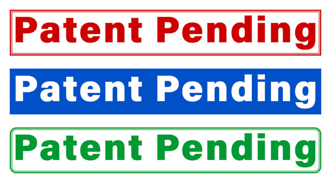 Three patent pending labels in red blue and green colors