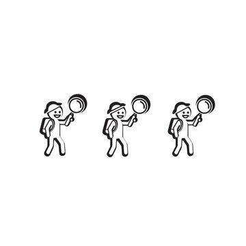 Cute stick figures playing with frisbees in sequence.