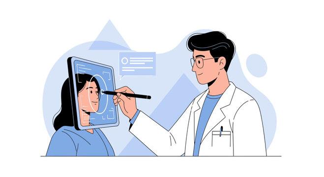 Plastic Surgeon Consulting Patient on Digital Tablet for Face Aesthetics