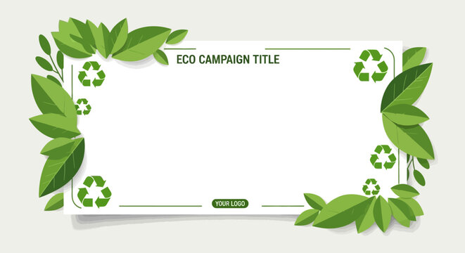 Eco Campaign Frame with Green Leaves and Recycling Symbols