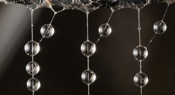 Macro of sticky mucus droplets on glowworm snare threads