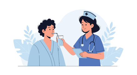 Fototapeta premium Nurse giving water to patient illustration