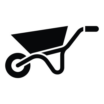 Black silhouette of a wheelbarrow with one wheel and handle icon