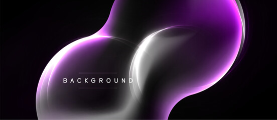 Naklejka premium Abstract fluid shapes, purple, white hues. Dynamic composition over black background. Modern design element, soft glow effect.