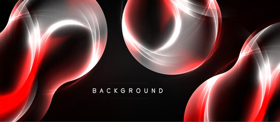 Naklejka premium Abstract red glowing shapes over black background. Modern design element, dynamic curves, smooth gradients present.