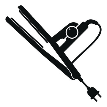 Electric flat iron with cord and plug for styling hair  household appliance icon