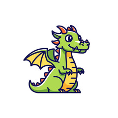 Fototapeta premium Cute Green Dragon Cartoon Character Illustration