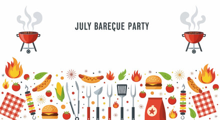 July Barbecue Party Illustration with Food and Grilling Tools © Restu