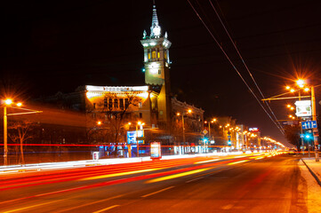 Fototapeta premium The night city of Zaporizhzhia, which is located in Ukraine