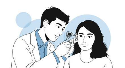 Fototapeta premium Doctor examining patient's ear with otoscope, medical checkup illustration