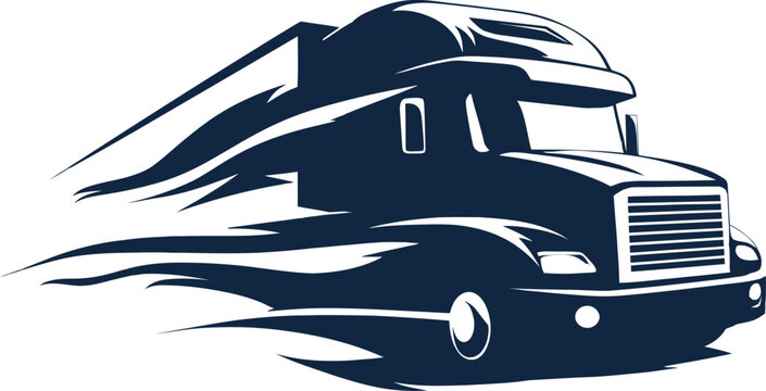 Speedy Truck: A powerful blue semi-truck, depicted with dynamic, swooshing lines suggesting rapid movement, symbolizing fast delivery and transportation.