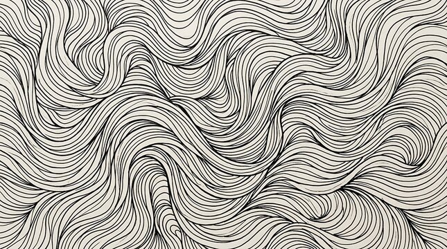 Monochrome wavy contour drawing with seamless ripple lines in ink doodle style