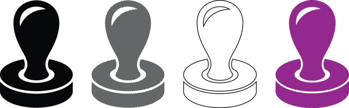 Vector assortment of stamp icons in various styles with rubber stamp, document