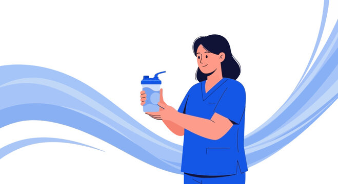 Nurse holding a water bottle, healthy lifestyle, hydration concept, medical professional