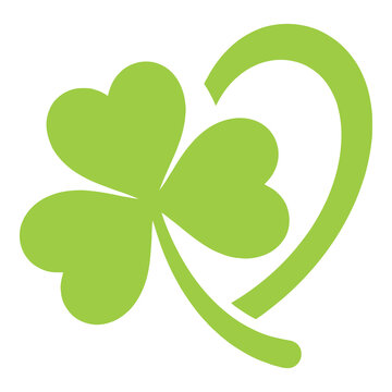 Green four leaf clover with heart stem on white background icon