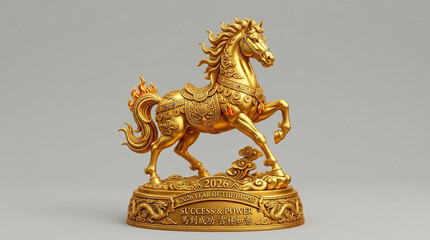 Fototapeta premium Majestic Golden Horse Sculpture Representing Wealth and Strength Isolated on Transparent Background
