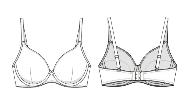 Illustration shows two bra designs side by side with straps and clasps