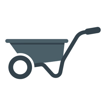 Simple gray wheelbarrow icon with one wheel and handle icon