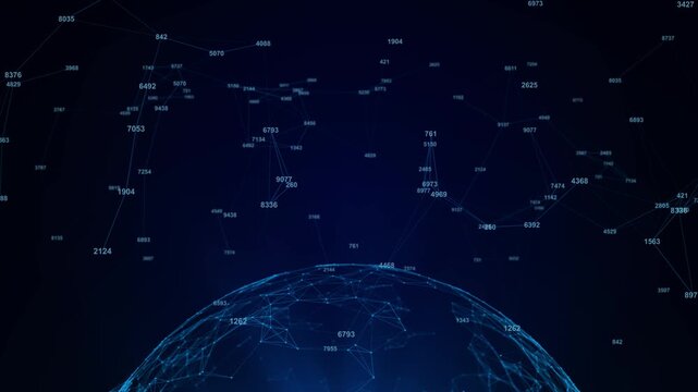 Random numbers data with network sphere motion background
