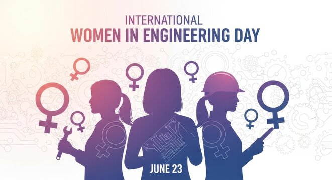 International Women in Engineering Day graphic with female symbols and tools