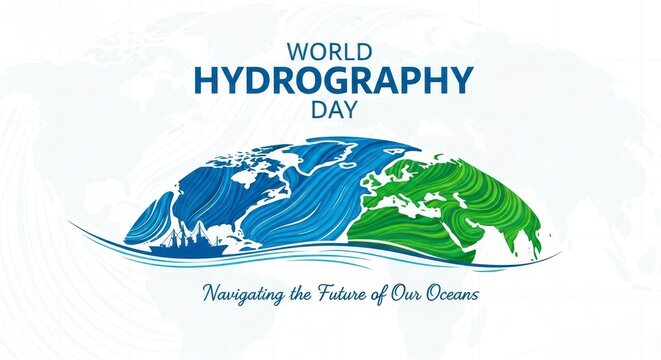 World Hydrography Day Globe with Ocean Waves and Navigation Compass Illustration