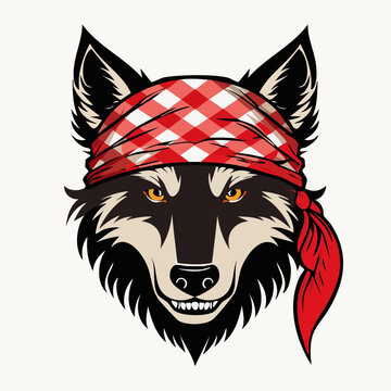Wolf wearing a red and white checkered bandana