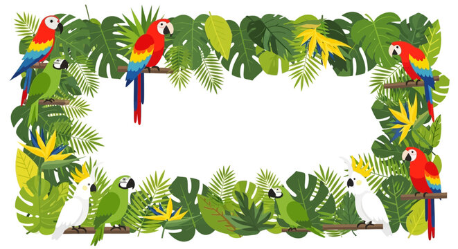 Tropical Jungle Parrot Frame with Exotic Foliage and Birds