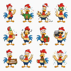 A versatile collection of 12 minimalist rooster head silhouettes, each depicting a unique emotion, activity, or personality character. © md