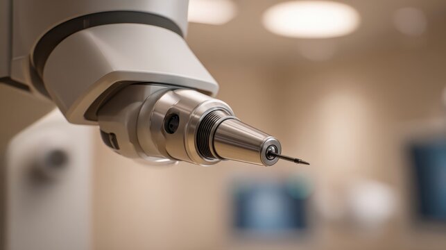 Close view of a precise laser cautery surgical device tip for advanced medical procedures