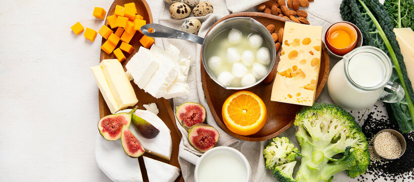 Different nutritious ingredients as source calcium. Concept of healthy lifestyle.