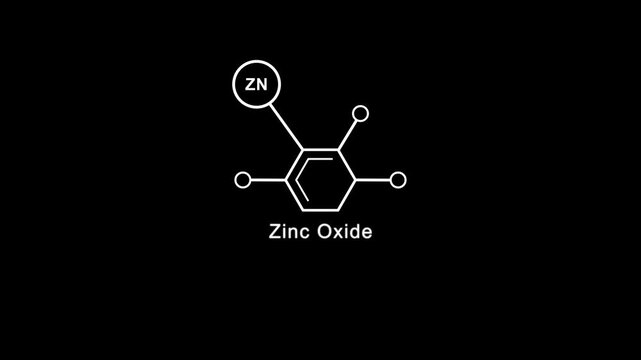 Animated of icons for skincare, Zinc Oxide, Zinc chemical element Periodic concept on black background.
