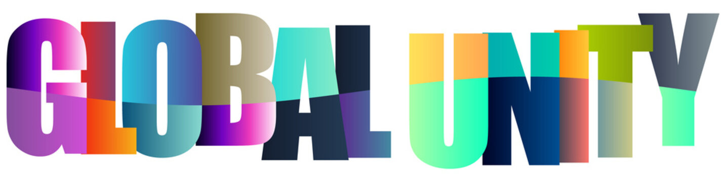 Colorful text design with global unity concept in vibrant shades