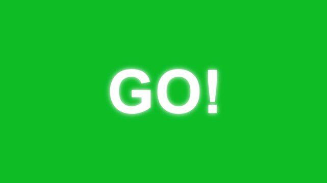 Countdown from 3 to 1 and GO animation on green background. Motion graphics animation of three two one and go animation. 321 go time limit animation. Game concept.