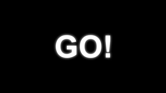 Countdown from 3 to 1 and GO animation on black background. Motion graphics animation of three two one and go animation. 321 go time limit animation. Game concept.