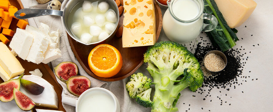 Different nutritious ingredients as source calcium. Concept of healthy lifestyle.